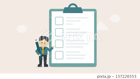 タスク管理を説明するビジネスマンとチェックリスト｜やさしいビジネスイメージ 137226553