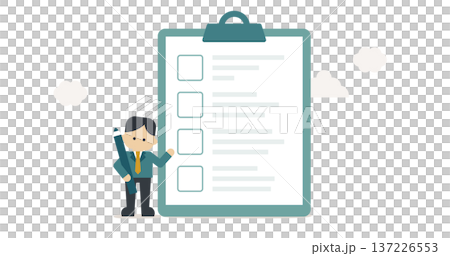 タスク管理を説明するビジネスマンとチェックリスト｜やさしいビジネスイメージ 137226553
