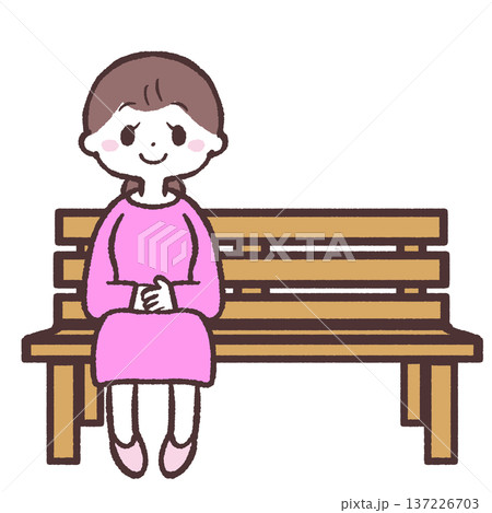 木のベンチに座って微笑む女性のイラスト 木のベンチに座って微笑む女性のイラスト 137226703