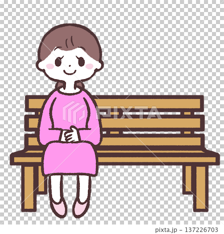 圖:一位面帶微笑的女子坐在木凳上 圖:一位面帶微笑的女子坐在木凳上 137226703