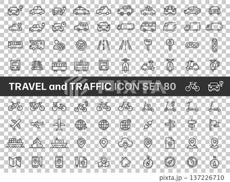 車輛、交通和旅行線條圖示集(80 種) 車輛、交通和旅行線條圖示集(80 種) 137226710
