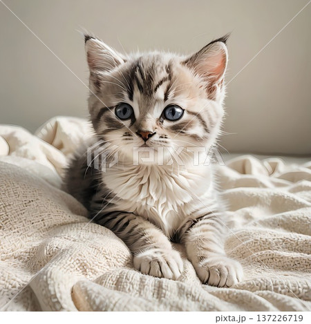 寝そべって休むマンチカンの子猫イラスト 137226719