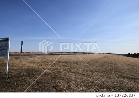 遠く埼玉大橋を望む埼玉県加須市の風景 137226837