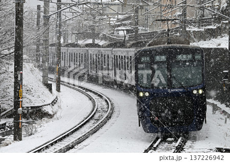 雪の舞う中を走る相鉄20000系電車 雪の舞う中を走る相鉄20000系電車 137226942