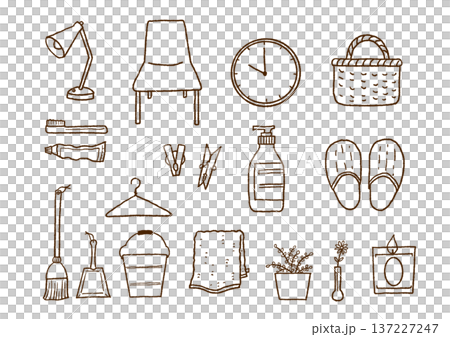 手描きインテリア雑貨　線画イラストセット 137227247