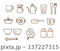手描きキッチン雑貨　線画イラストセット（背景透過） 137227315
