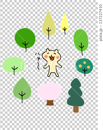 四季樹木插圖，以及一隻可愛的松鼠悠閒地休息。 137227410