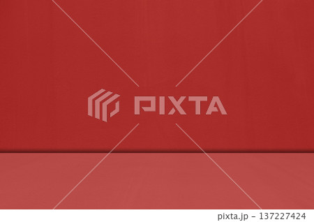 Red Background Wall Dark Table Room Studio Bar Empty Product Old Interior Floor Grunge Counter Material Pattern Abstract Mockup Podium Banner Solid Paper Vintage Kitchen Template Beuaty Product Scene 137227424