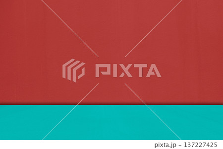 Red Blue Background Wall Dark Table Room Studio Bar Empty Product Old Interior Floor Grunge Counter Material Pattern Abstract Mockup Podium Banner Solid Paper Vintage Kitchen Template Product Scene. 137227425