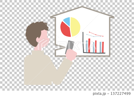 家の光熱費の使用状況をスマホで確認する男性 137227499