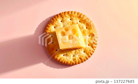 中央に配置された丸いクラッカーと上にチーズ 137227685