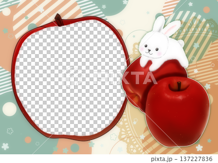 Cute photo frame with apples and rabbits 137227836