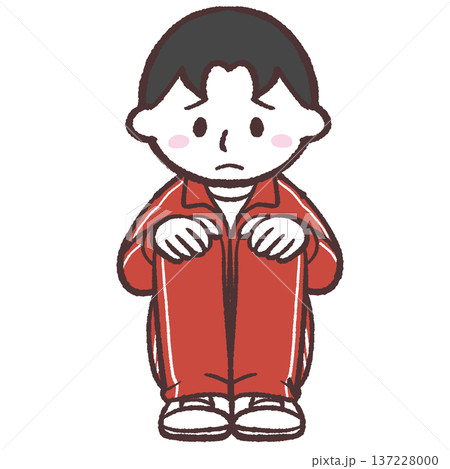 しょんぼり体育座りする赤ジャージの男の子のイラスト しょんぼり体育座りする赤ジャージの男の子のイラスト 137228000