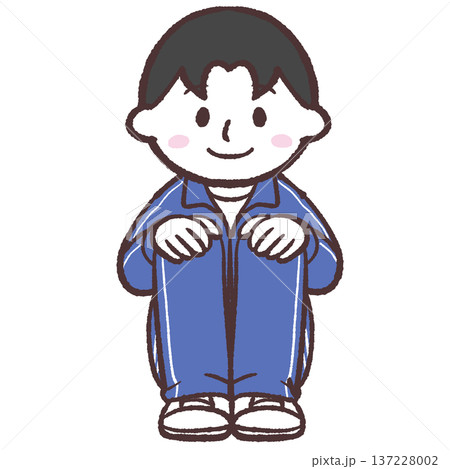 笑顔で体育座りする青ジャージの男の子のイラスト 笑顔で体育座りする青ジャージの男の子のイラスト 137228002