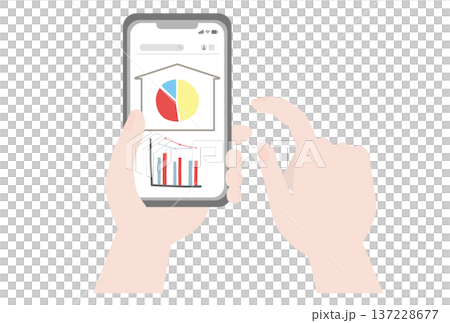 Illustration of a hand checking a graph of utility bill usage on a smartphone Illustration of a hand checking a graph of utility bill usage on a smartphone 137228677