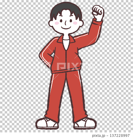 ガッツポーズする赤ジャージの男の子のイラスト ガッツポーズする赤ジャージの男の子のイラスト 137228997