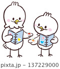 楽しそうにシール交換する白い鳥のイラスト 137229000