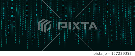 Glowing programming symbols. Futuristic abstract backdrop for cyber technology. Green binary Rain code matrix. Vector illustration Glowing programming symbols. Futuristic abstract backdrop for cyber technology. Green binary Rain code matrix. Vector illustration 137229352