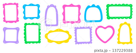 Frame border hand drawn cute set. Cute doodle frame border square, rectangle line photo picture shapes. Cartoon children kids bow scallop lace stamp retro vintage card. Vector Frame border hand drawn cute set. Cute doodle frame border square, rectangle line photo picture shapes. Cartoon children kids bow scallop lace stamp retro vintage card. Vector 137229388