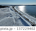 冬の根室本線落石岬付近空撮 太平洋沿岸俯瞰 137229402