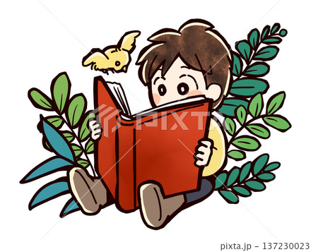 座って本を読む男の子 座って本を読む男の子 137230023