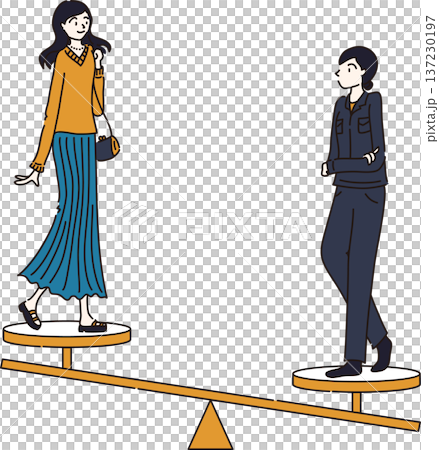 Illustration showing a woman's work-life balance: Navy blue uniform, bias towards work Illustration showing a woman's work-life balance: Navy blue uniform, bias towards work 137230197