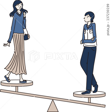 女性のワークライフバランスを表したイラスト 青色の制服 仕事に偏る 女性のワークライフバランスを表したイラスト 青色の制服 仕事に偏る 137230199
