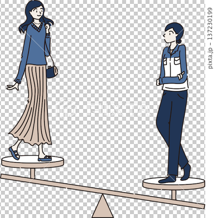 女性のワークライフバランスを表したイラスト 青色の制服 仕事に偏る 女性のワークライフバランスを表したイラスト 青色の制服 仕事に偏る 137230199