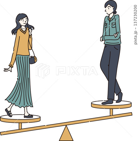女性のワークライフバランスを表したイラスト 緑色の制服 プライベートに偏る 女性のワークライフバランスを表したイラスト 緑色の制服 プライベートに偏る 137230200