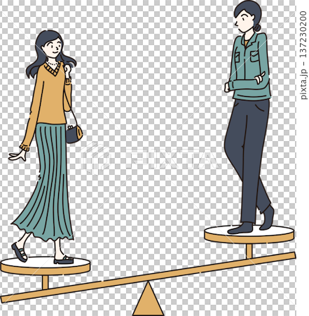 Illustration showing work-life balance for women: Green uniforms, bias towards private life 137230200