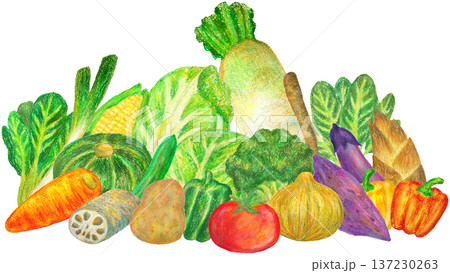 山盛りの野菜のイラスト オイルパステル画 137230263