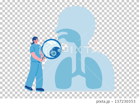 Illustration of a female medical worker examining a patient Illustration of a female medical worker examining a patient 137230353