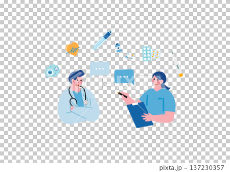Illustration of medical workers having a conversation Illustration of medical workers having a conversation 137230357