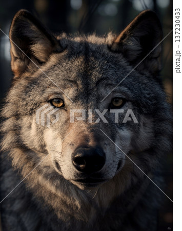 オオカミの迫力ある正面ポートレート 137230433