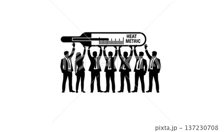 Black Solid Analyst Silhouettes Holding Giant Thermometer Set of Six on White Background 137230708