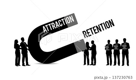 Black Solid Analyst Silhouettes Holding Giant Magnet Set of Six on White Background 137230763