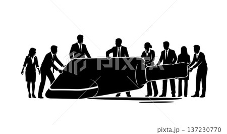Black Solid Analyst Silhouettes Holding Giant Eraser Set of Six on White Background Black Solid Analyst Silhouettes Holding Giant Eraser Set of Six on White Background 137230770