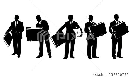 Black Solid Analyst Silhouettes Holding Giant Folder Set of Six on White Background 137230775