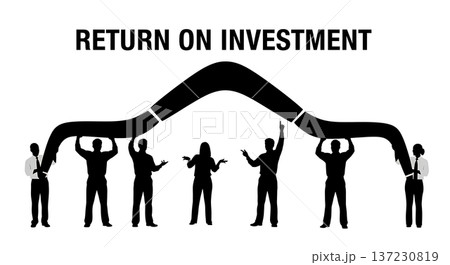 Black Solid Analyst Silhouettes Holding Giant Boomerang Set of Six on White Background 137230819