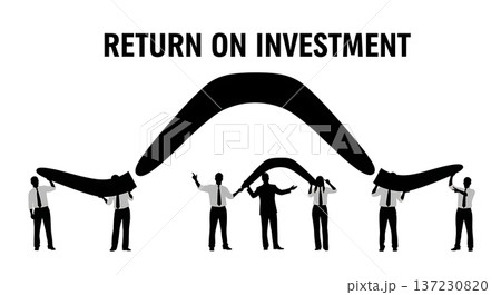 Black Solid Analyst Silhouettes Holding Giant Boomerang Set of Six on White Background 137230820