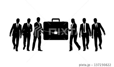 Black Solid Analyst Silhouettes Holding Giant Briefcase Set of Six on White Background 137230822