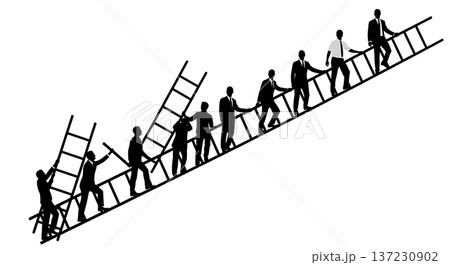 Black Solid Analyst Silhouettes Climbing Giant Ladder Set of Six on White Background Black Solid Analyst Silhouettes Climbing Giant Ladder Set of Six on White Background 137230902