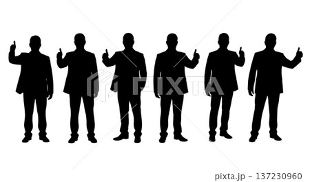 Black Solid Analyst Thumbs Up Silhouettes Set of Six on White Background 137230960