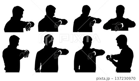 Black Solid Analyst Smart Watch Silhouettes Set of Six on White Background Black Solid Analyst Smart Watch Silhouettes Set of Six on White Background 137230970