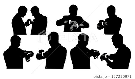 Black Solid Analyst Smart Watch Silhouettes Set of Six on White Background 137230971