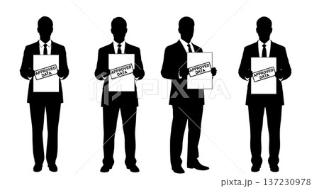 Black Solid Analyst Stamped Document Silhouettes Set of Six on White Background 137230978