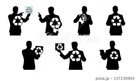 Black Solid Analyst Recycle Icon Silhouettes Set of Six on White Background 137230993