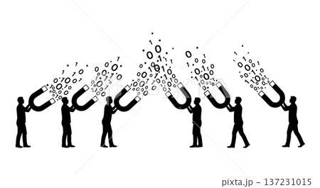 Black Solid Analyst Magnet Binary Silhouettes Set of Six on White Background 137231015