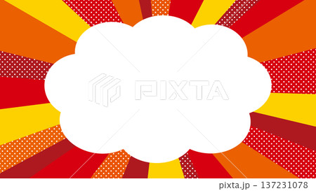 サンバーストとドット背景のもくもく雲フレーム/レッド 137231078