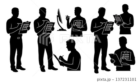Black Solid Developer Kneeling Chair Silhouettes Set of Six on White Background 137231101